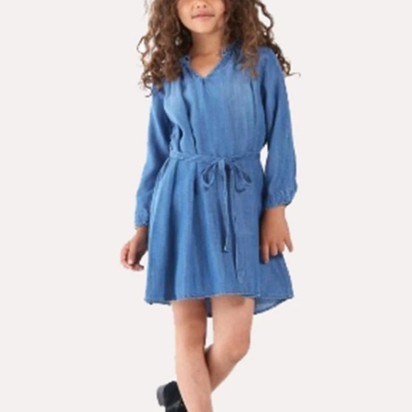 Bella Dahls Girls Ruffle Neck Long Sleeve Dress with Belt in Blue Size 10 - Picture 7 of 7